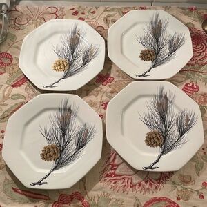 Mikasa Asian Kawana Pine Bone China 4 Octagonal Salad Plates Circa 1979